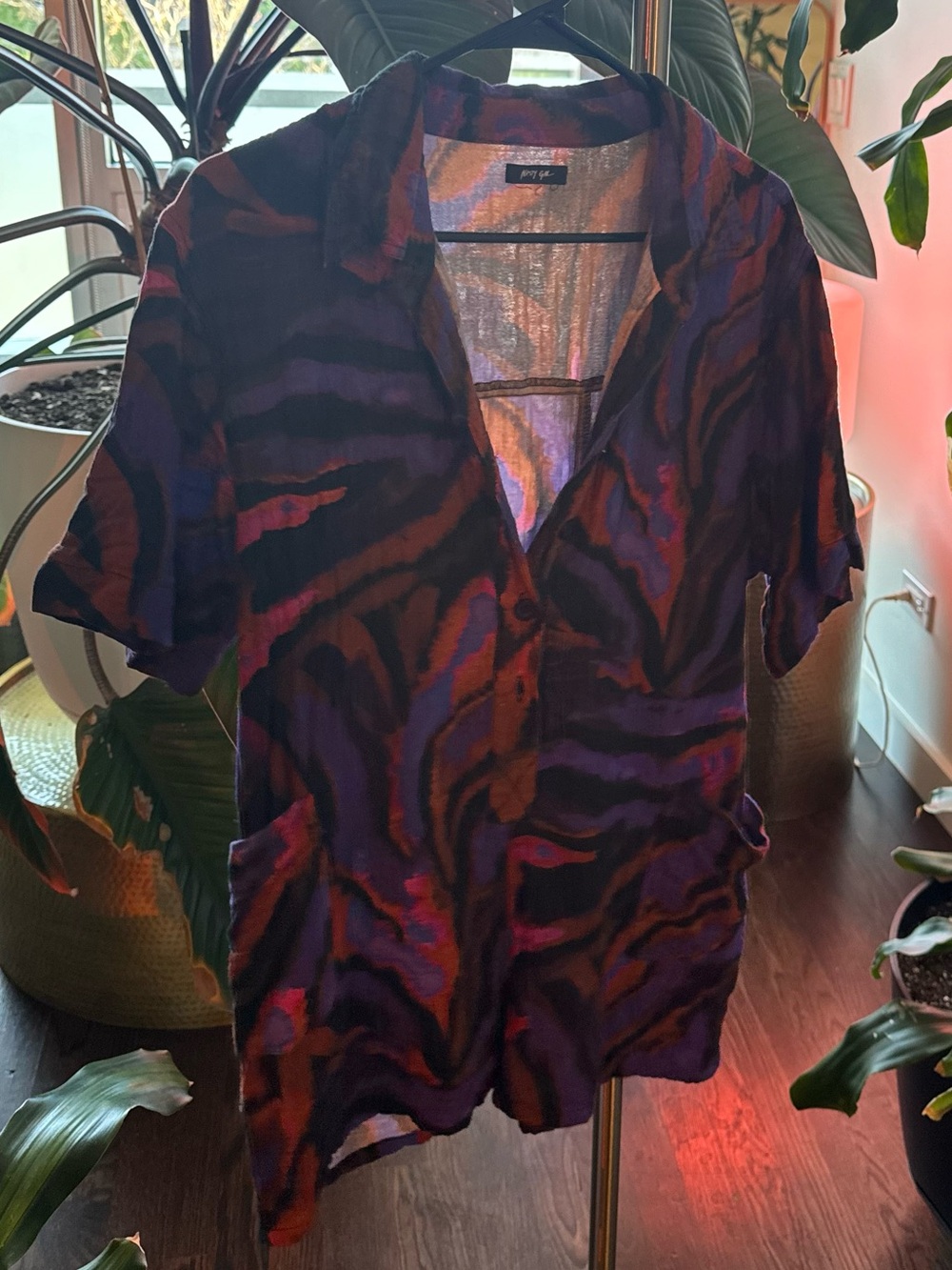 AKIRA Purple and Black Short Sleeve Jumpsuit Romper - Size M